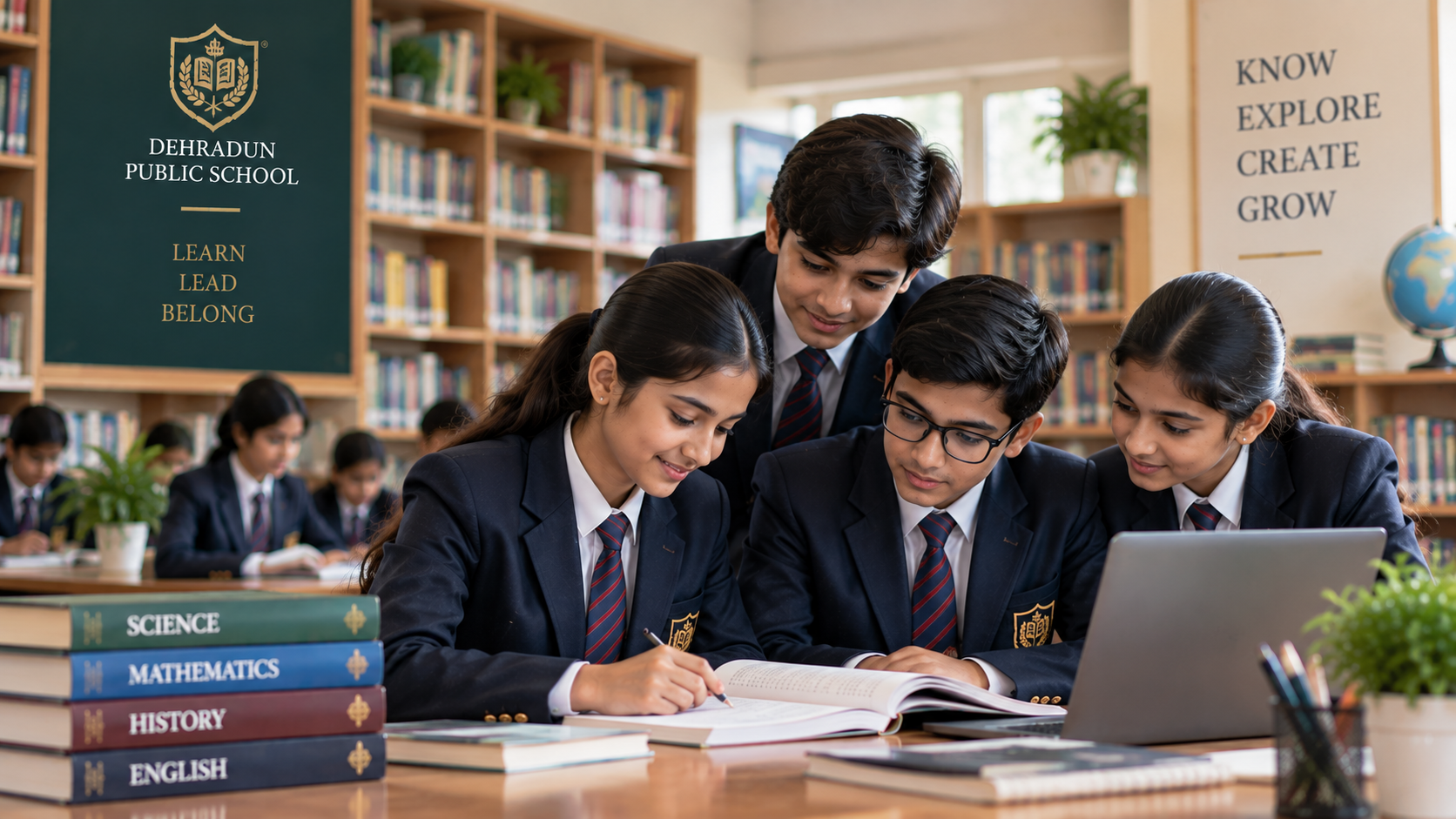 Students in school library